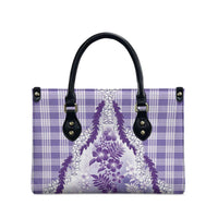 Aloha Hawaii Palaka Leather Bag Purple Plumeria Lei - Polynesian Pride