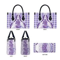Aloha Hawaii Palaka Leather Bag Purple Plumeria Lei - Polynesian Pride