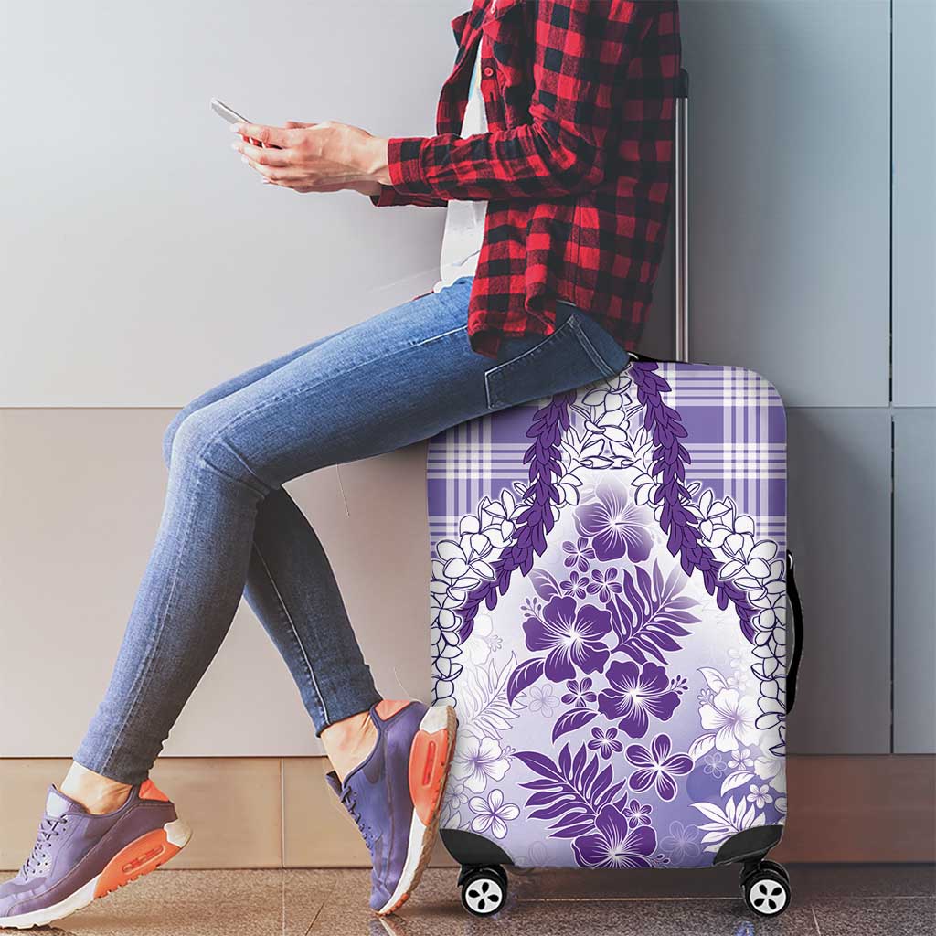 Aloha Hawaii Palaka Luggage Cover Purple Plumeria Lei - Polynesian Pride