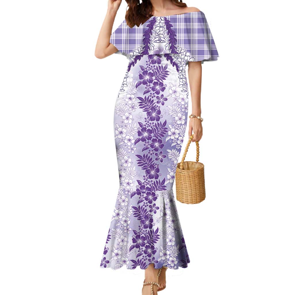 Aloha Hawaii Palaka Mermaid Dress Purple Plumeria Lei - Polynesian Pride