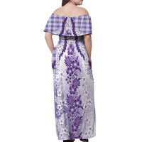 Aloha Hawaii Palaka Off Shoulder Maxi Dress Purple Plumeria Lei LT05 - Polynesian Pride