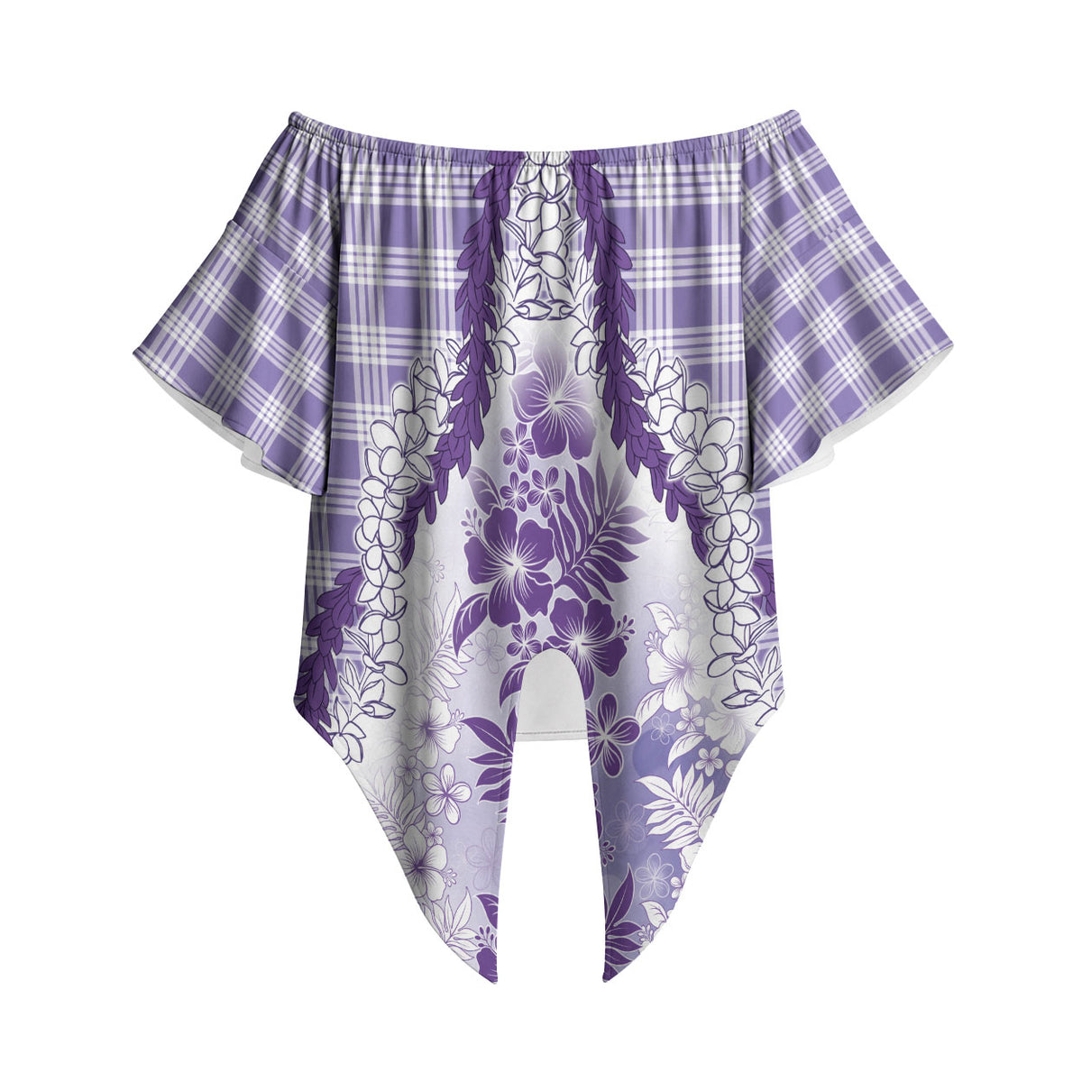Aloha Hawaii Palaka Off Shoulder Wrap Waist Top Purple Plumeria Lei LT05 Purple - Polynesian Pride