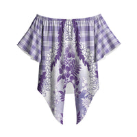 Aloha Hawaii Palaka Off Shoulder Wrap Waist Top Purple Plumeria Lei LT05 Purple - Polynesian Pride