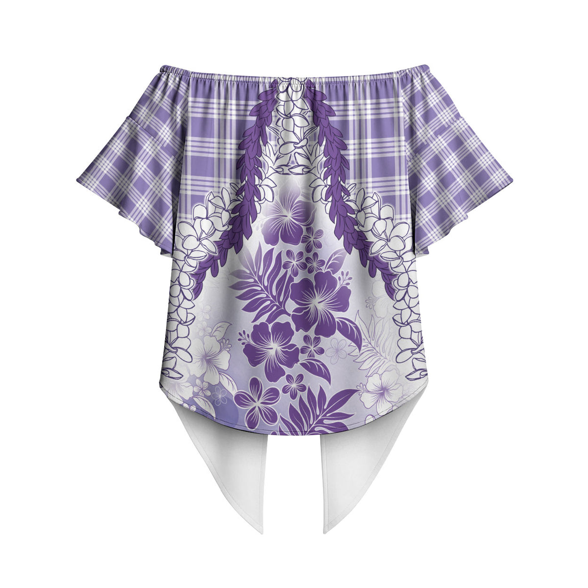 Aloha Hawaii Palaka Off Shoulder Wrap Waist Top Purple Plumeria Lei LT05 - Polynesian Pride