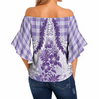 Aloha Hawaii Palaka Off Shoulder Wrap Waist Top Purple Plumeria Lei LT05 - Polynesian Pride