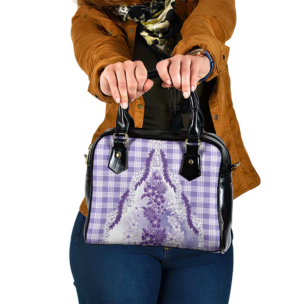 Aloha Hawaii Palaka Shoulder Handbag Purple Plumeria Lei - Polynesian Pride