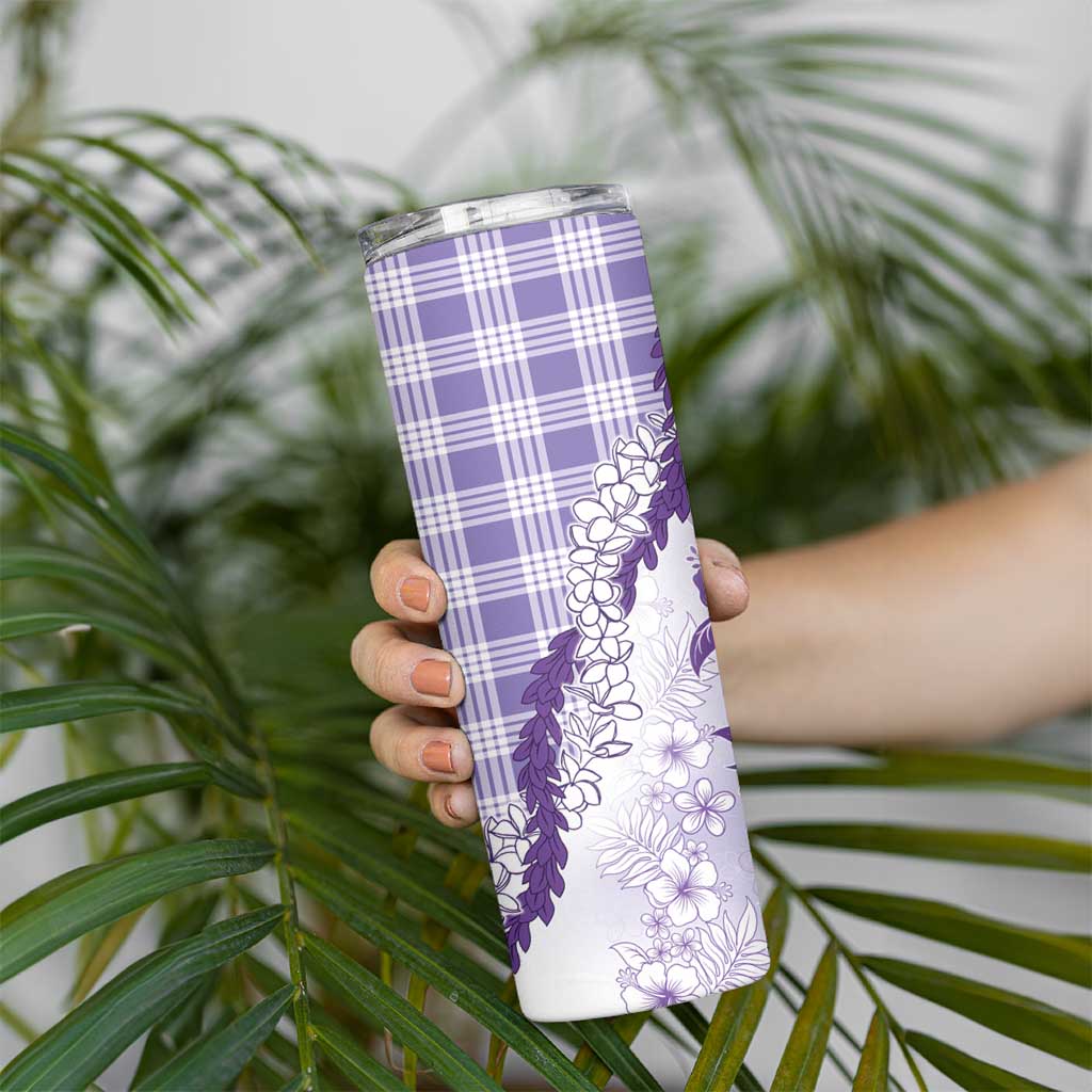 Aloha Hawaii Palaka Skinny Tumbler Purple Plumeria Lei LT05 - Polynesian Pride