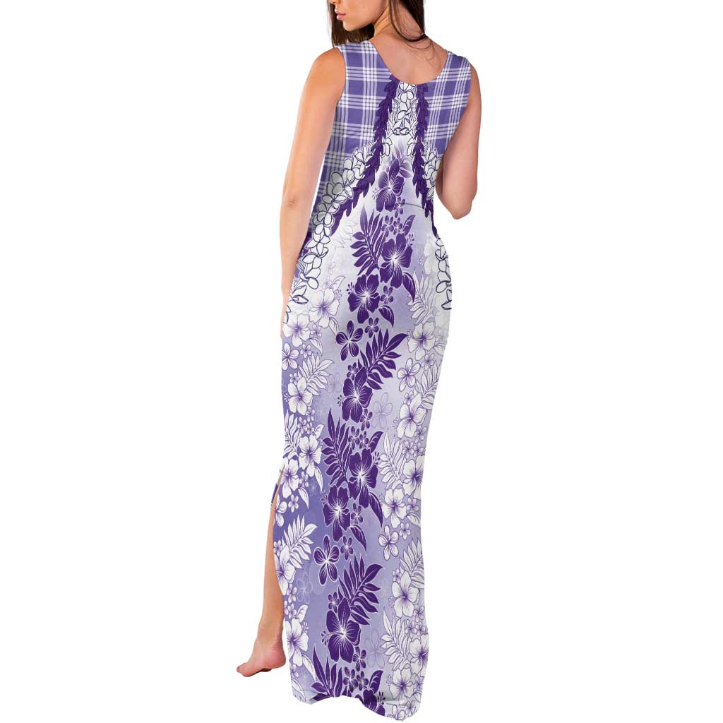Aloha Hawaii Palaka Tank Maxi Dress Purple Plumeria Lei LT05 - Polynesian Pride