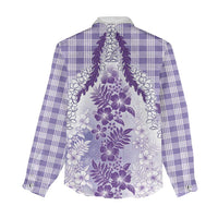 Aloha Hawaii Palaka Women Casual Shirt Purple Plumeria Lei - Polynesian Pride