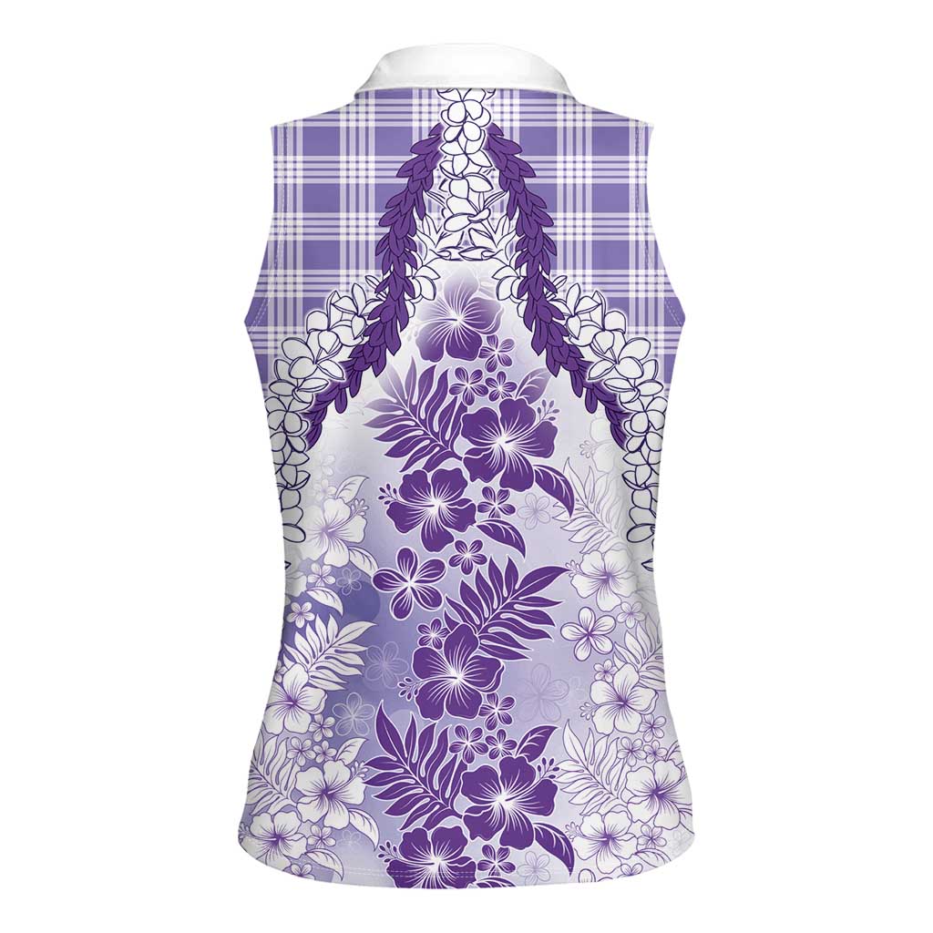 Aloha Hawaii Palaka Women Sleeveless Polo Shirt Purple Plumeria Lei LT05 - Polynesian Pride
