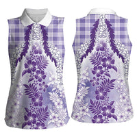 Aloha Hawaii Palaka Women Sleeveless Polo Shirt Purple Plumeria Lei LT05 - Polynesian Pride