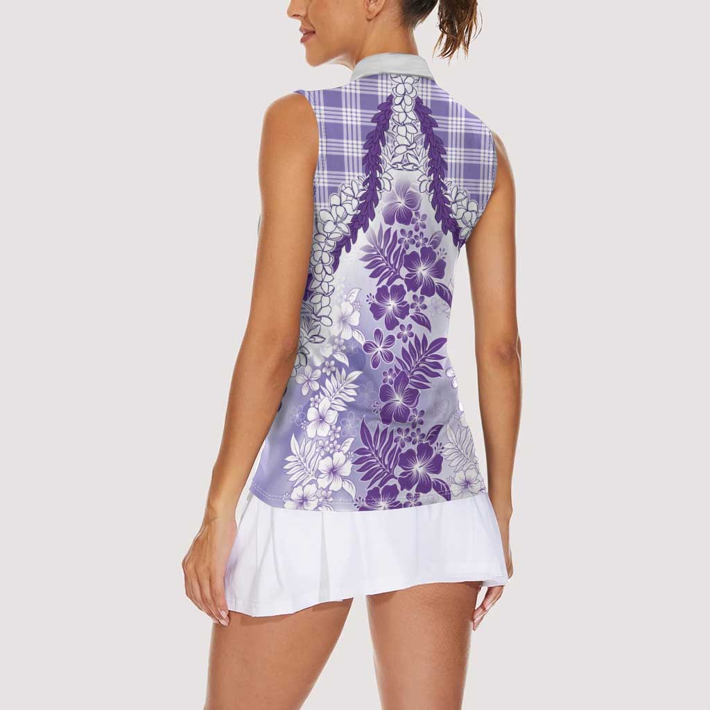 Aloha Hawaii Palaka Women Sleeveless Polo Shirt Purple Plumeria Lei LT05 - Polynesian Pride