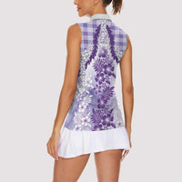 Aloha Hawaii Palaka Women Sleeveless Polo Shirt Purple Plumeria Lei LT05 - Polynesian Pride