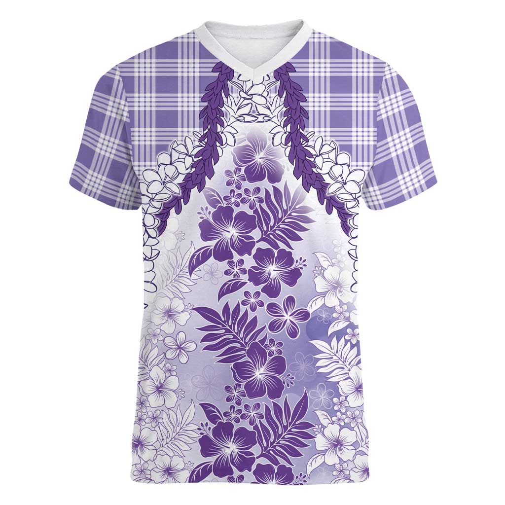 Aloha Hawaii Palaka Women V-Neck T-Shirt Purple Plumeria Lei LT05 Female Purple - Polynesian Pride