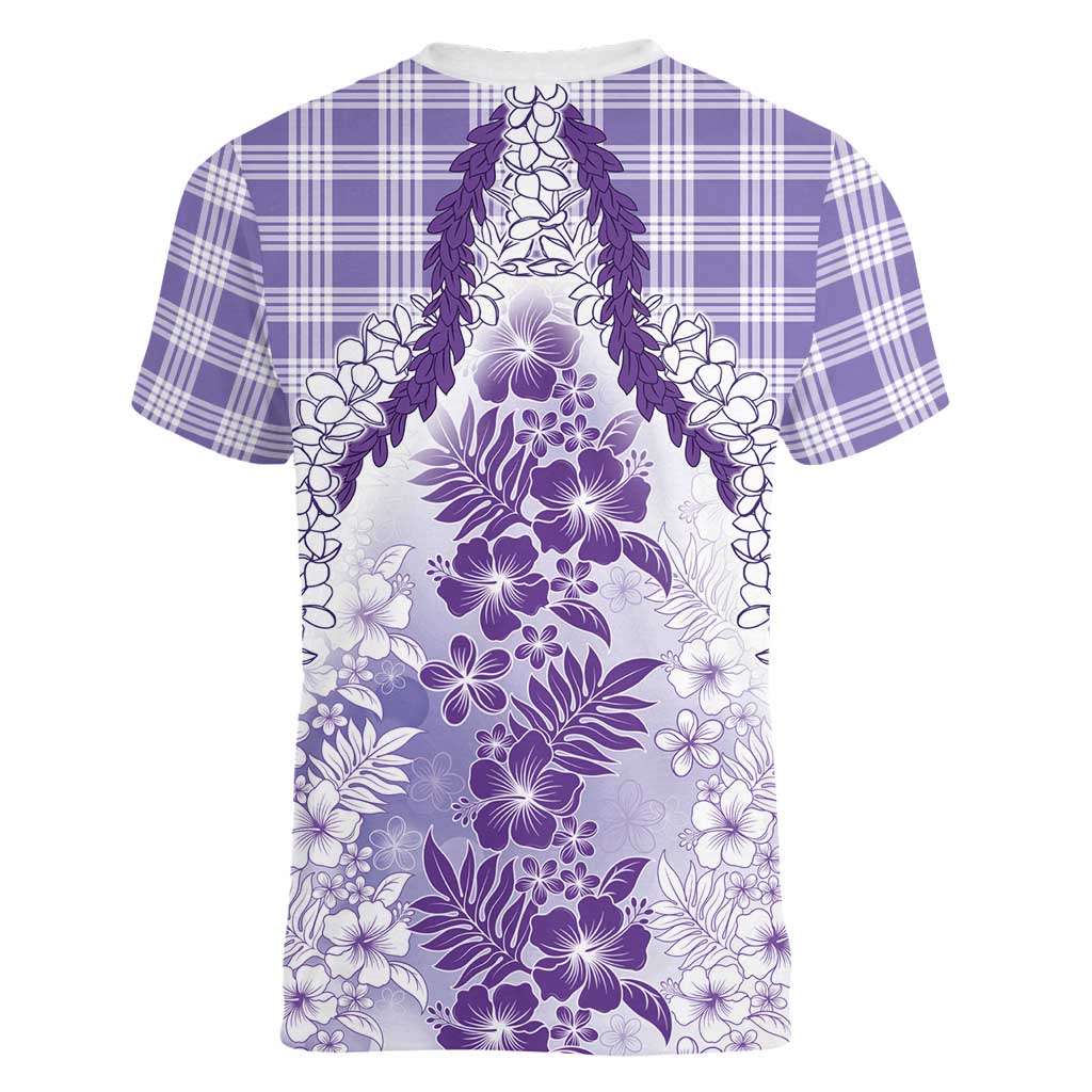Aloha Hawaii Palaka Women V-Neck T-Shirt Purple Plumeria Lei LT05 - Polynesian Pride