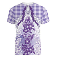 Aloha Hawaii Palaka Women V-Neck T-Shirt Purple Plumeria Lei LT05 - Polynesian Pride