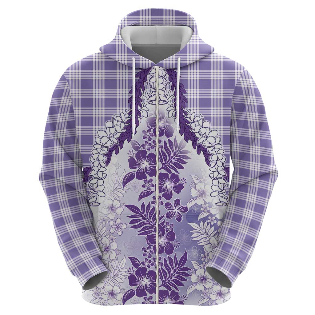 Aloha Hawaii Palaka Zip Hoodie Purple Plumeria Lei LT05 - Polynesian Pride
