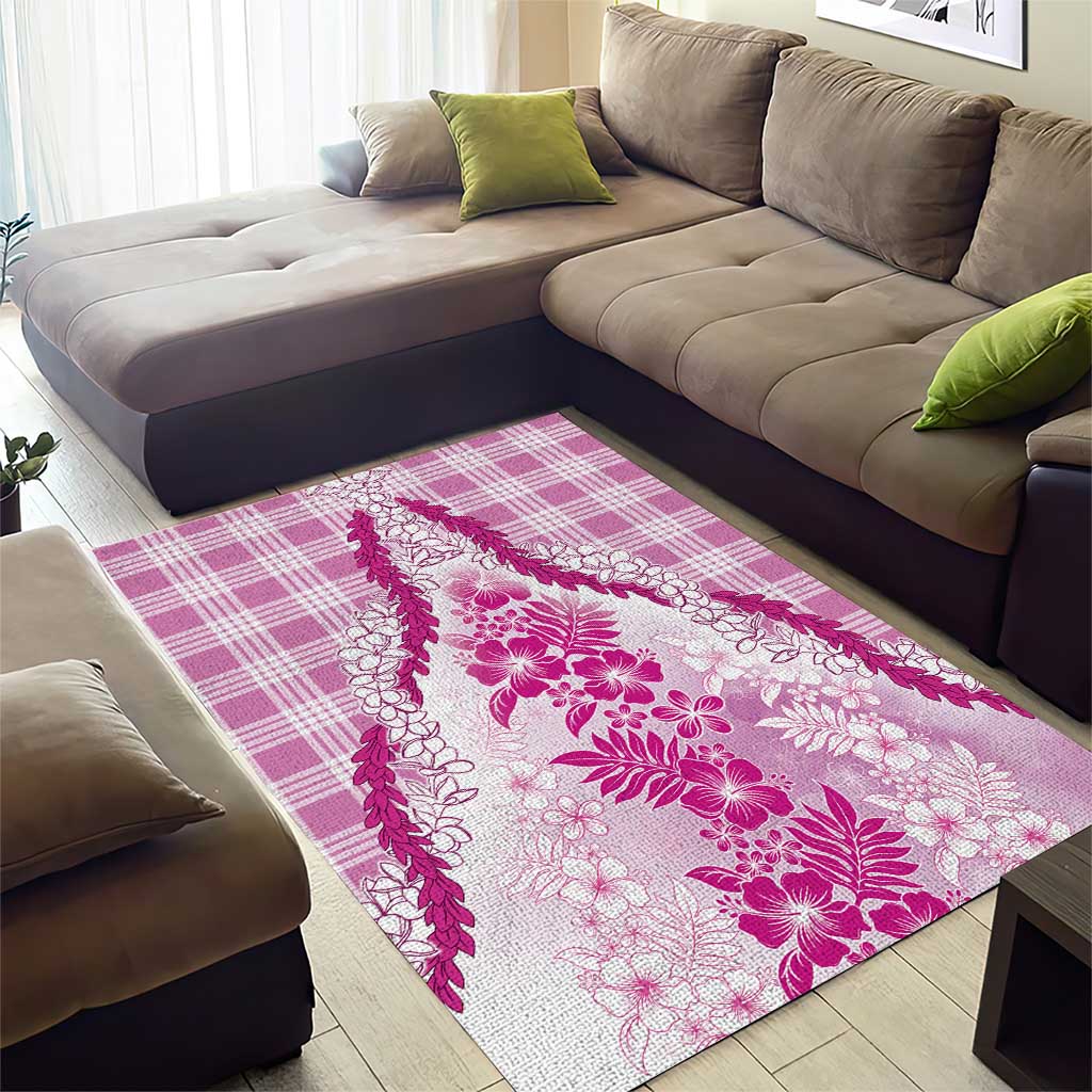 Aloha Hawaii Palaka Area Rug Pink Plumeria Lei - Polynesian Pride