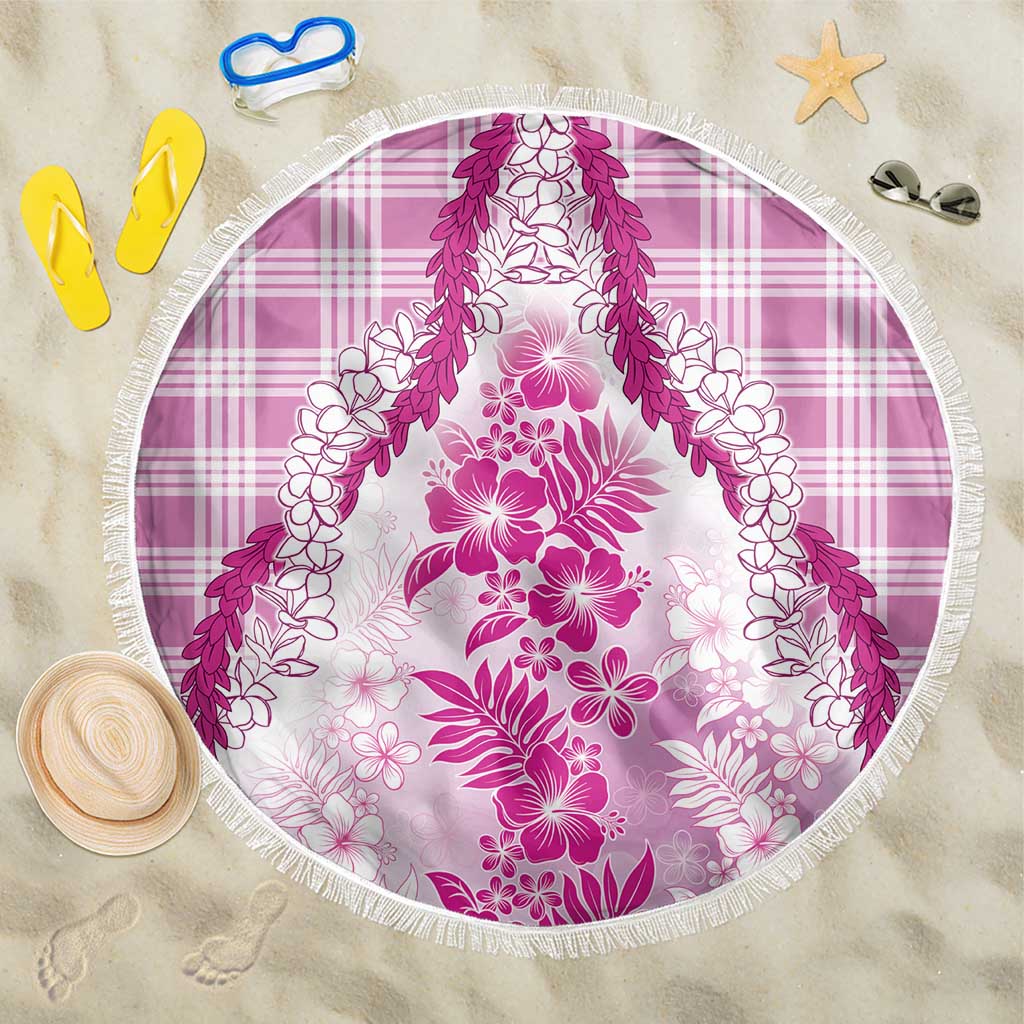 Aloha Hawaii Palaka Beach Blanket Pink Plumeria Lei LT05 One Size 150cm Pink - Polynesian Pride