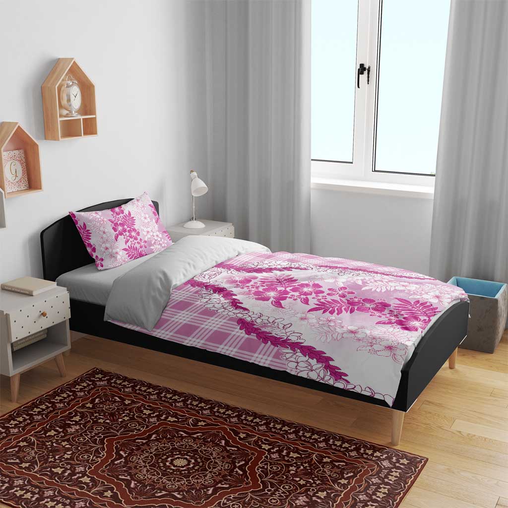 Aloha Hawaii Palaka Bedding Set Pink Plumeria Lei - Polynesian Pride