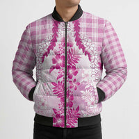 Aloha Hawaii Palaka Bomber Puffer Jacket Pink Plumeria Lei LT05 - Polynesian Pride