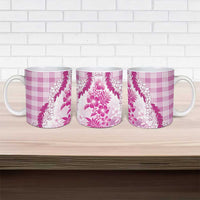 Aloha Hawaii Palaka Ceramic Mug Pink Plumeria Lei - Polynesian Pride