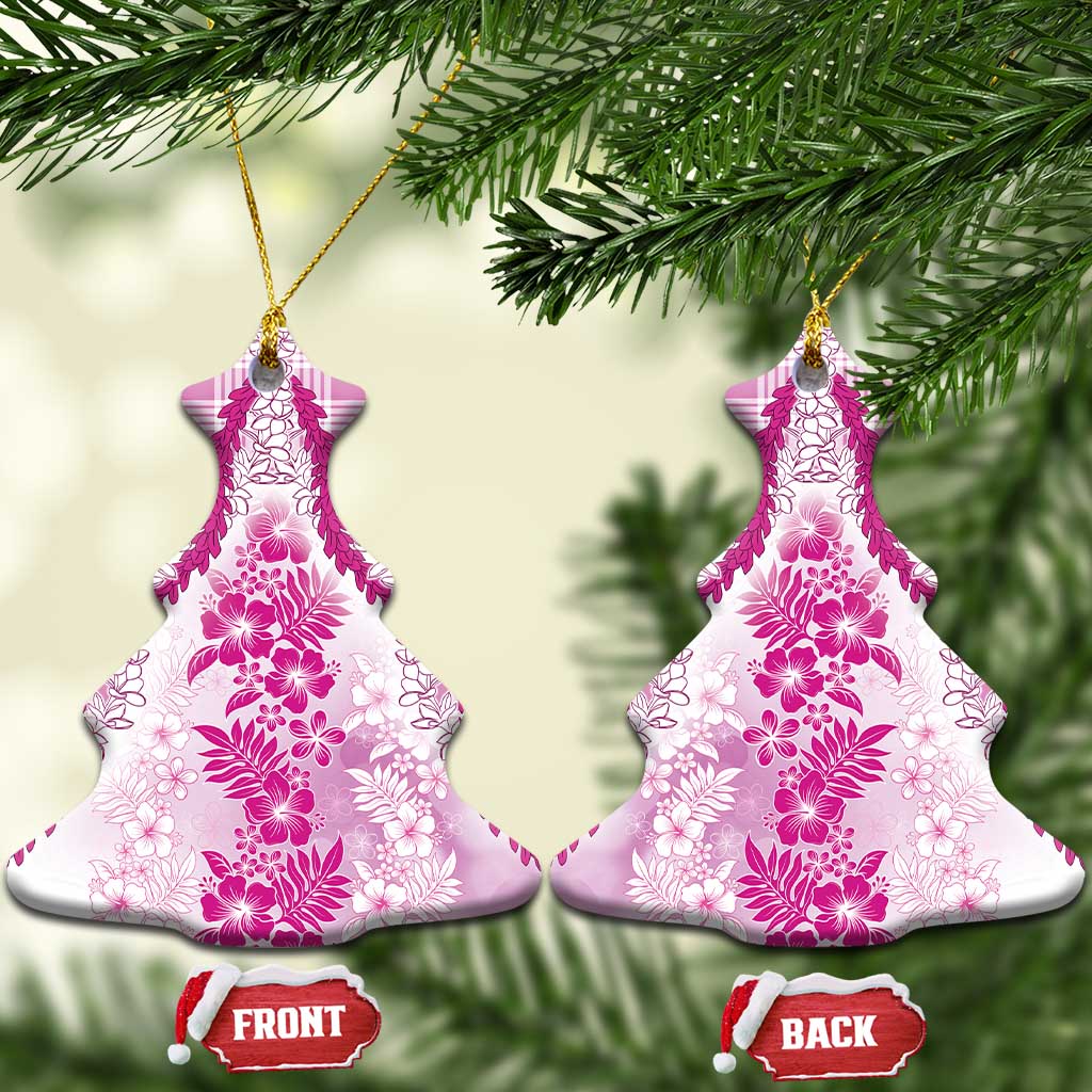 Aloha Hawaii Palaka Ceramic Ornament Pink Plumeria Lei LT05 Christmas Tree Pink - Polynesian Pride