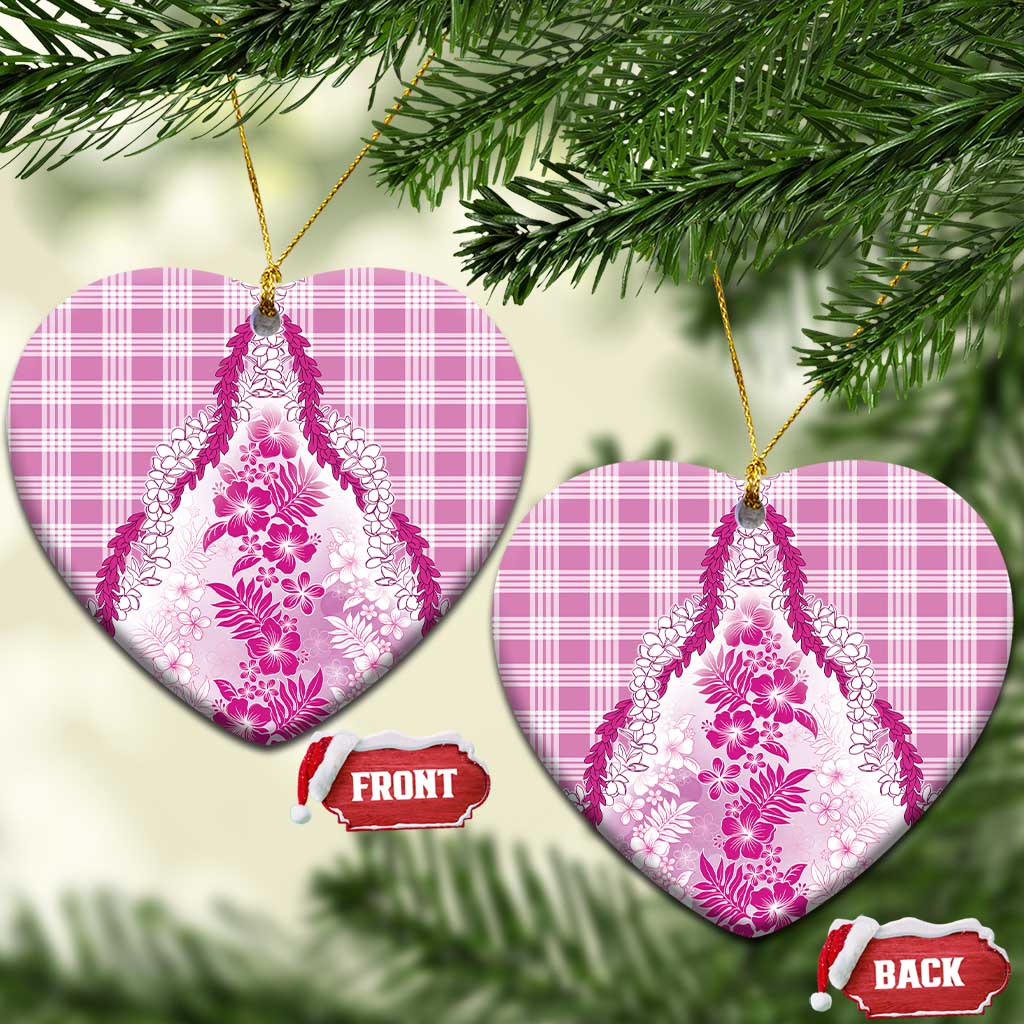 Aloha Hawaii Palaka Ceramic Ornament Pink Plumeria Lei LT05 Heart Pink - Polynesian Pride