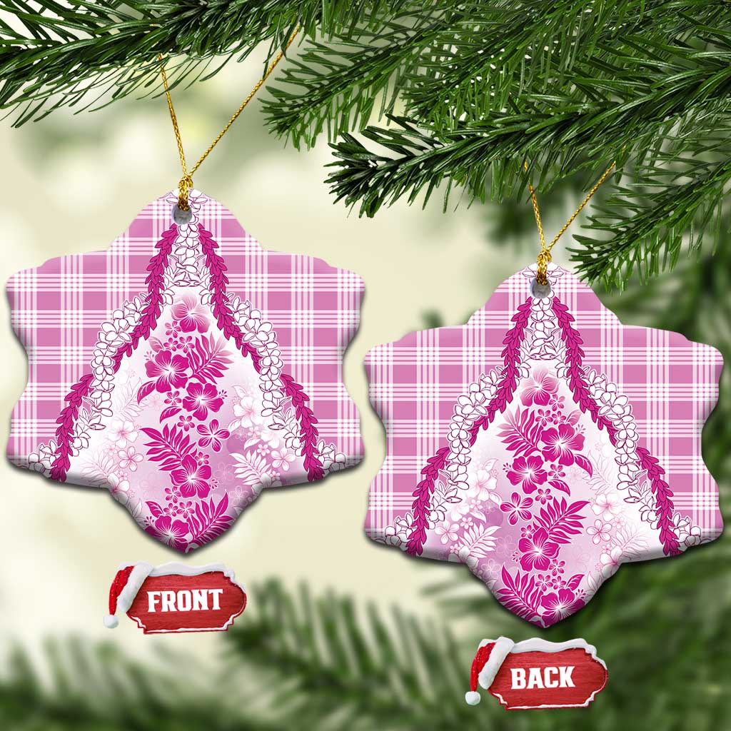 Aloha Hawaii Palaka Ceramic Ornament Pink Plumeria Lei LT05 Snow Flake Pink - Polynesian Pride