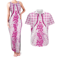 Aloha Hawaii Palaka Couples Matching Tank Maxi Dress and Hawaiian Shirt Pink Plumeria Lei LT05 Pink - Polynesian Pride