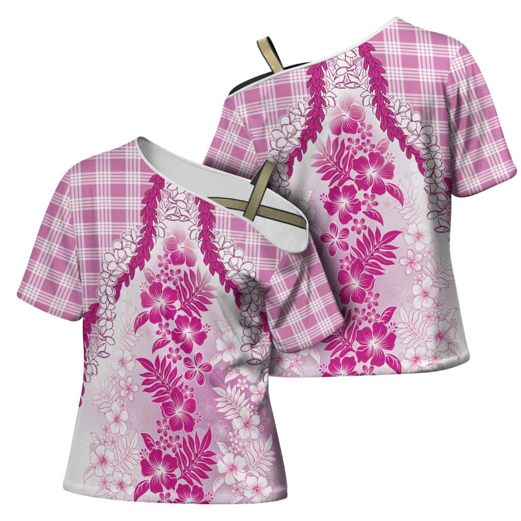 Aloha Hawaii Palaka Cross Shoulder Shirt Pink Plumeria Lei - Polynesian Pride
