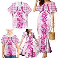 Aloha Hawaii Palaka Family Matching Mermaid Dress and Hawaiian Shirt Pink Plumeria Lei LT05 - Polynesian Pride
