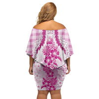 Aloha Hawaii Palaka Family Matching Off Shoulder Short Dress and Hawaiian Shirt Pink Plumeria Lei LT05 - Polynesian Pride