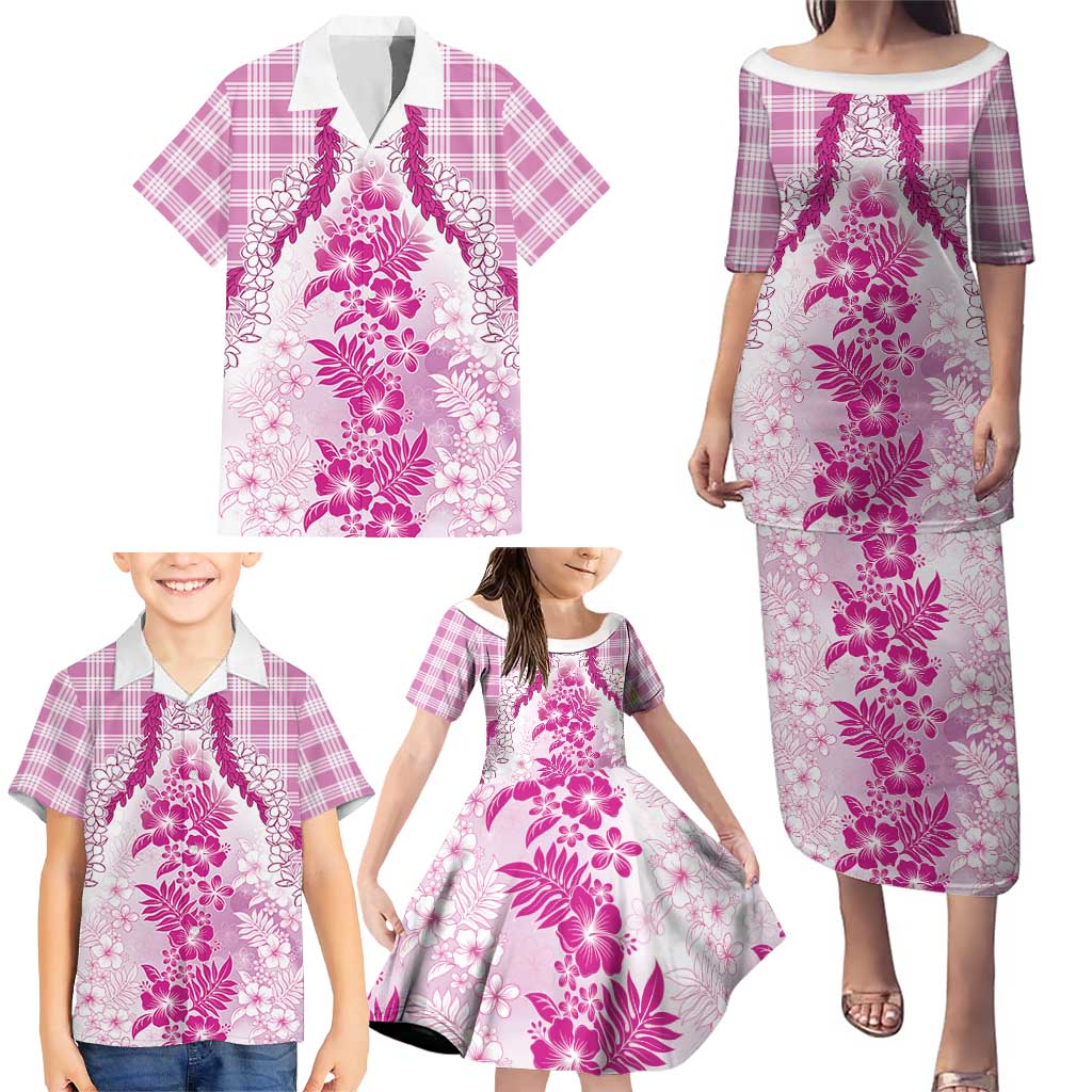 Aloha Hawaii Palaka Family Matching Puletasi and Hawaiian Shirt Pink Plumeria Lei LT05 - Polynesian Pride