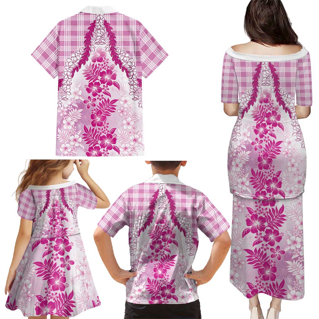 Aloha Hawaii Palaka Family Matching Puletasi and Hawaiian Shirt Pink Plumeria Lei LT05 - Polynesian Pride