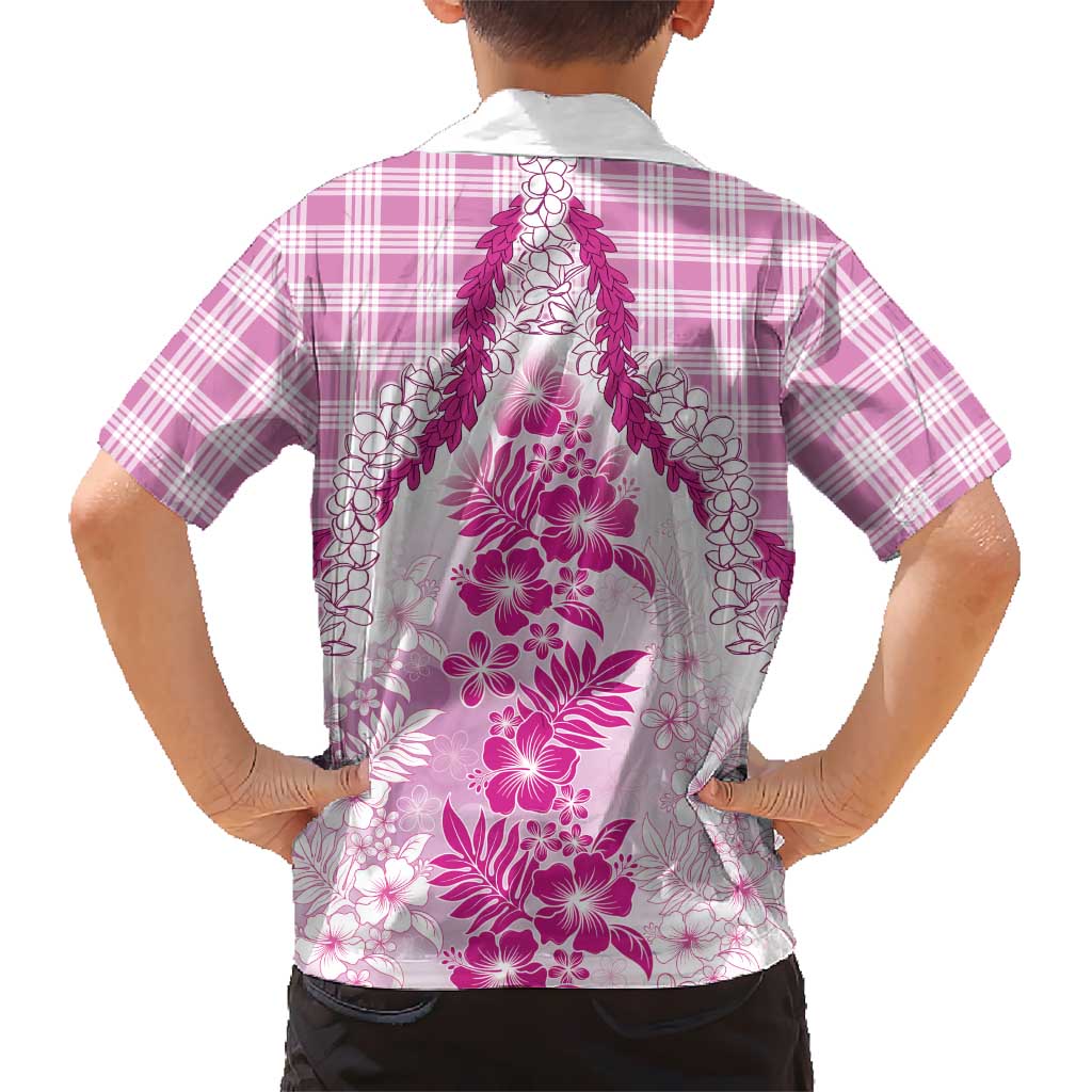 Aloha Hawaii Palaka Family Matching Short Sleeve Bodycon Dress and Hawaiian Shirt Pink Plumeria Lei LT05 - Polynesian Pride
