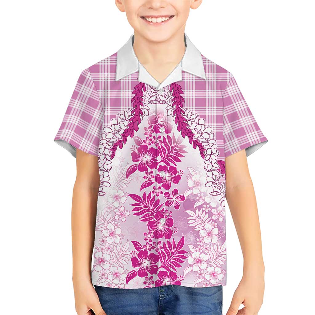Aloha Hawaii Palaka Family Matching Summer Maxi Dress and Hawaiian Shirt Pink Plumeria Lei LT05 Son's Shirt Pink - Polynesian Pride