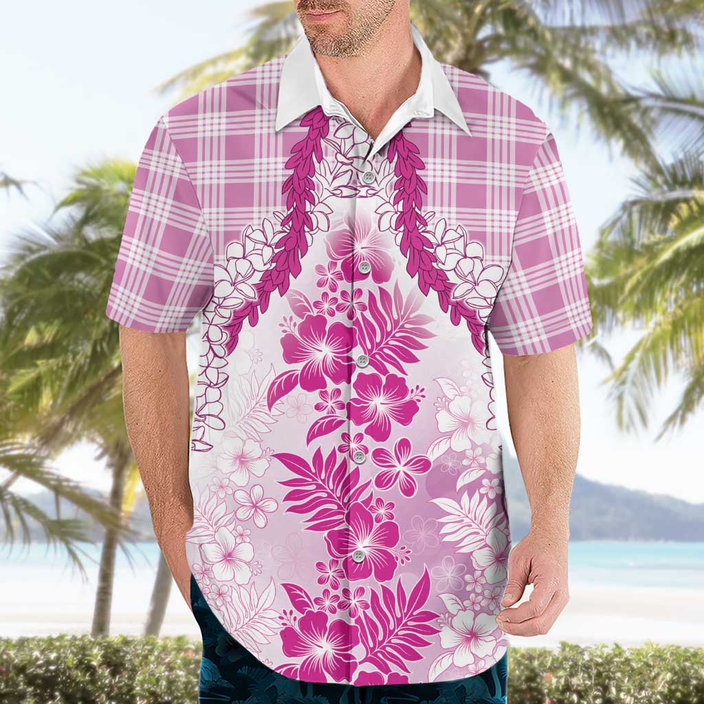 Aloha Hawaii Palaka Hawaiian Shirt Pink Plumeria Lei - Polynesian Pride