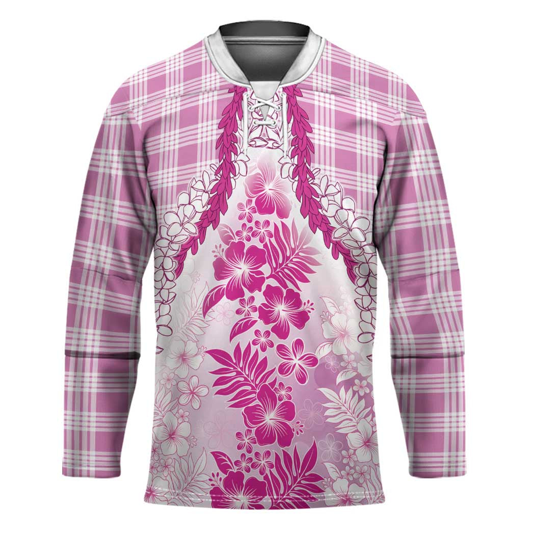Aloha Hawaii Palaka Hockey Jersey Pink Plumeria Lei - Polynesian Pride