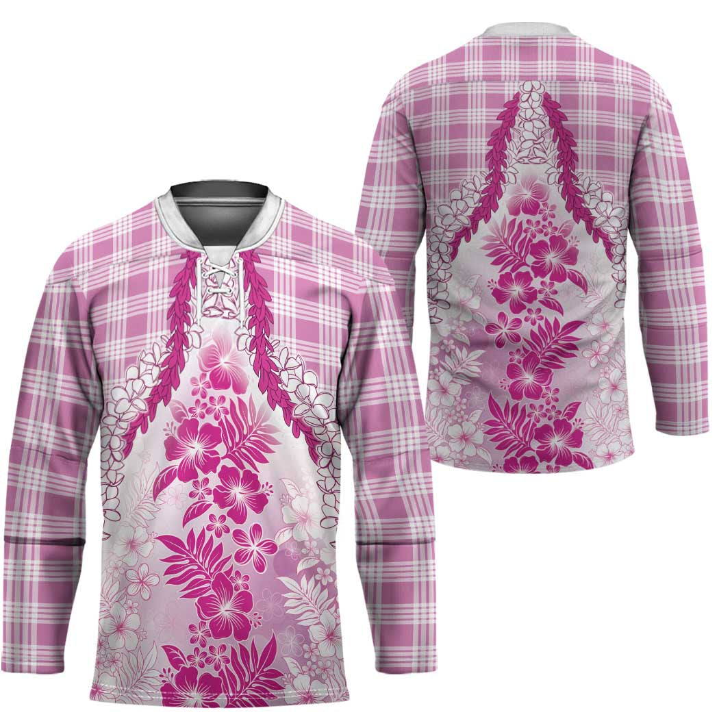 Aloha Hawaii Palaka Hockey Jersey Pink Plumeria Lei - Polynesian Pride