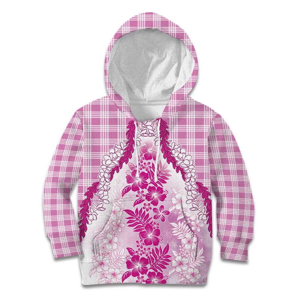 Aloha Hawaii Palaka Kid Hoodie Pink Plumeria Lei - Polynesian Pride