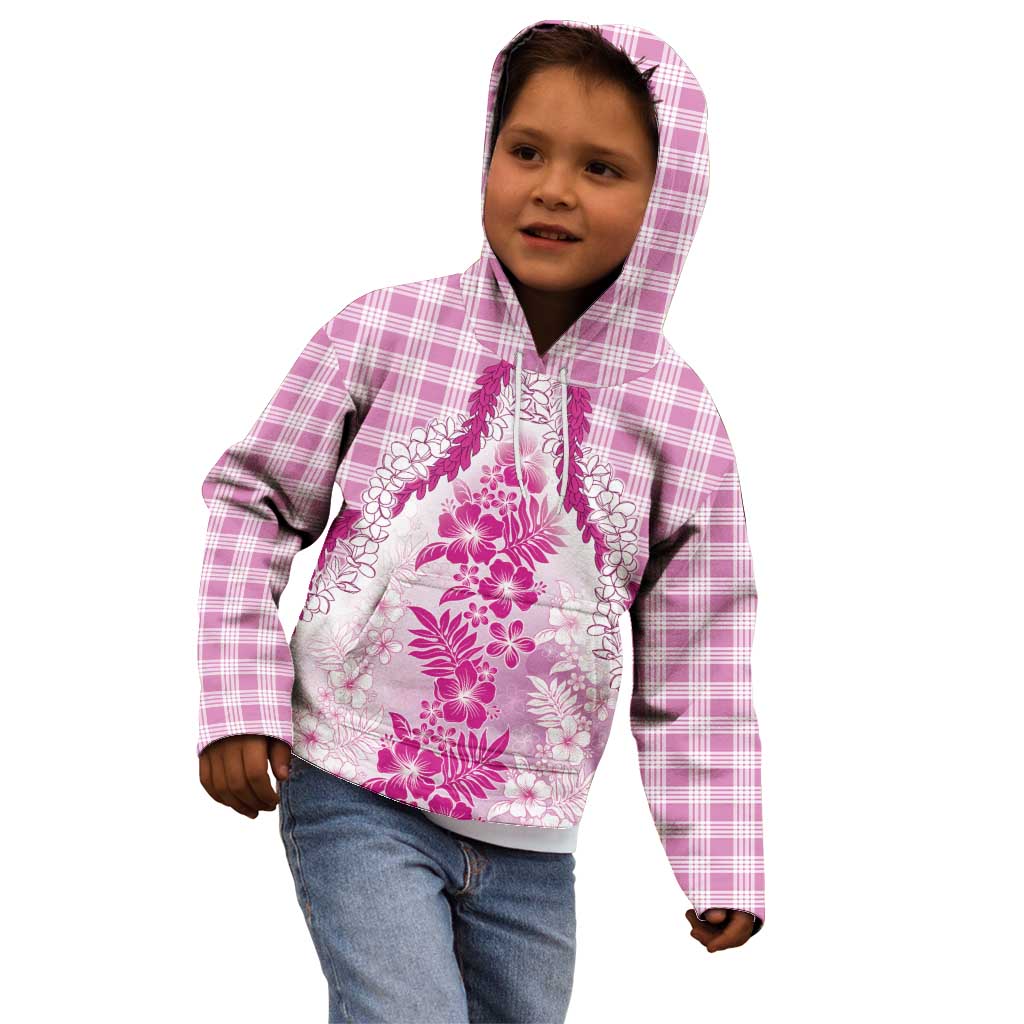 Aloha Hawaii Palaka Kid Hoodie Pink Plumeria Lei - Polynesian Pride