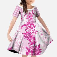 Aloha Hawaii Palaka Kid Short Sleeve Dress Pink Plumeria Lei - Polynesian Pride