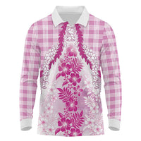 Aloha Hawaii Palaka Long Sleeve Polo Shirt Pink Plumeria Lei LT05 Pink - Polynesian Pride