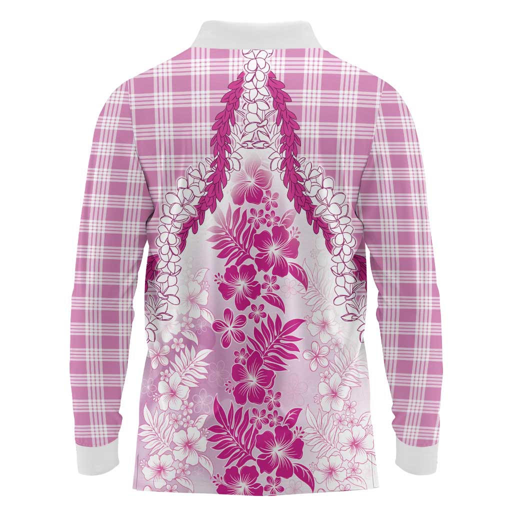 Aloha Hawaii Palaka Long Sleeve Polo Shirt Pink Plumeria Lei LT05 - Polynesian Pride