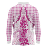 Aloha Hawaii Palaka Long Sleeve Polo Shirt Pink Plumeria Lei LT05 - Polynesian Pride