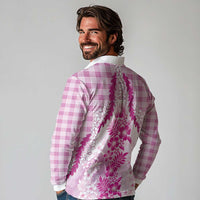 Aloha Hawaii Palaka Long Sleeve Polo Shirt Pink Plumeria Lei LT05 - Polynesian Pride