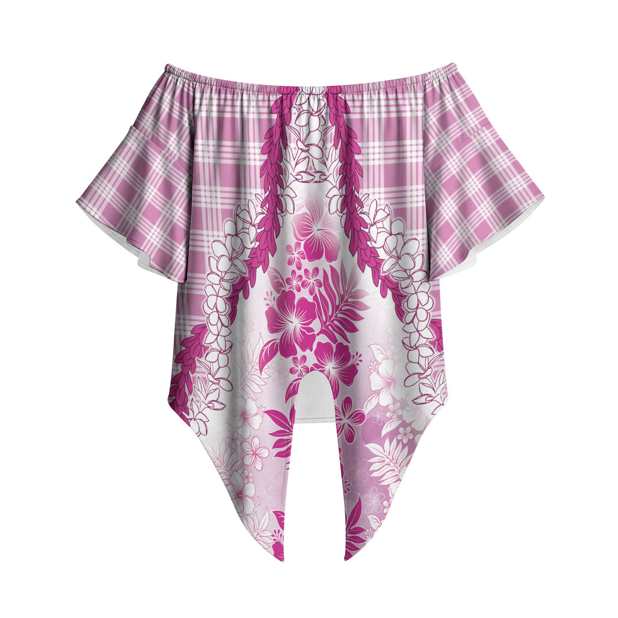 Aloha Hawaii Palaka Off Shoulder Wrap Waist Top Pink Plumeria Lei LT05 Pink - Polynesian Pride
