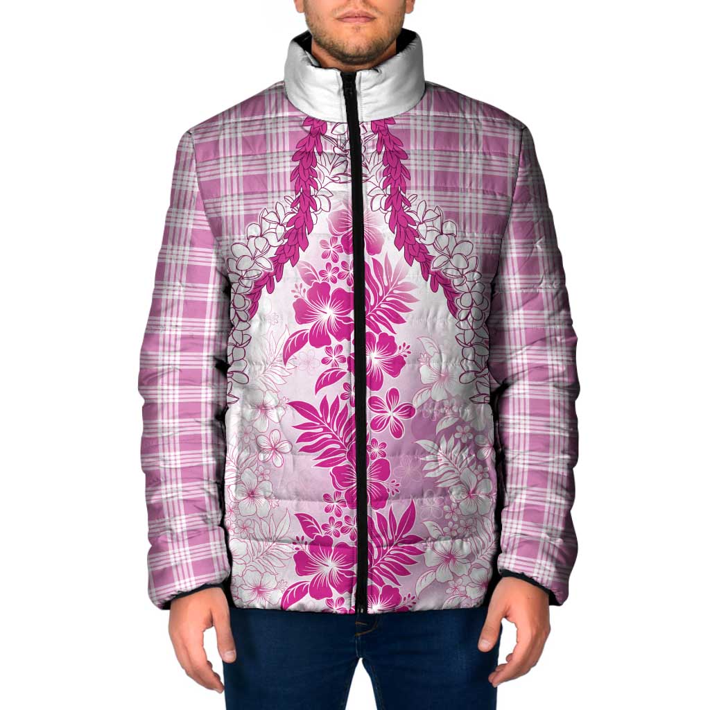 Aloha Hawaii Palaka Padded Jacket Pink Plumeria Lei LT05 Men Pink - Polynesian Pride