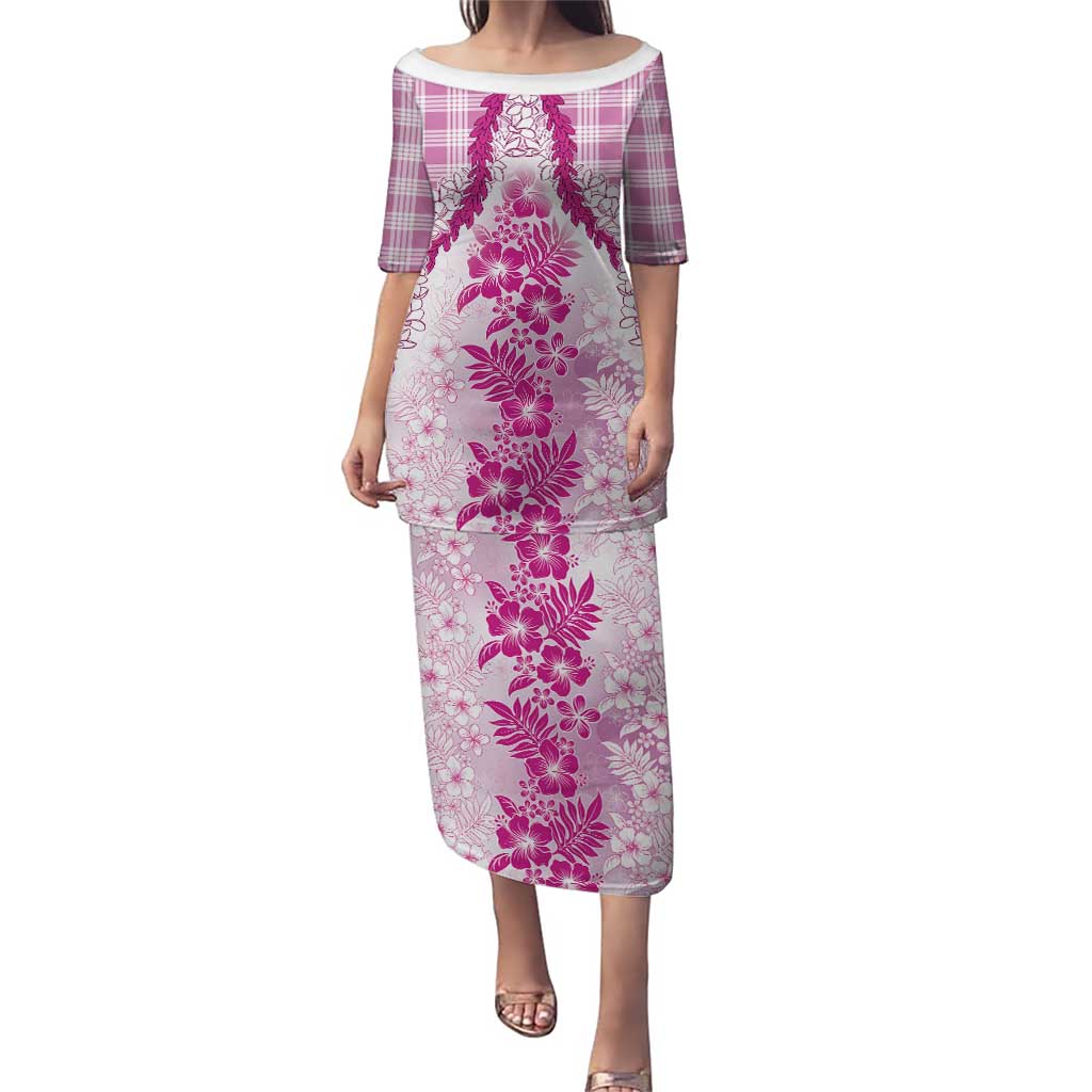 Aloha Hawaii Palaka Puletasi Pink Plumeria Lei LT05 Long Dress Pink - Polynesian Pride